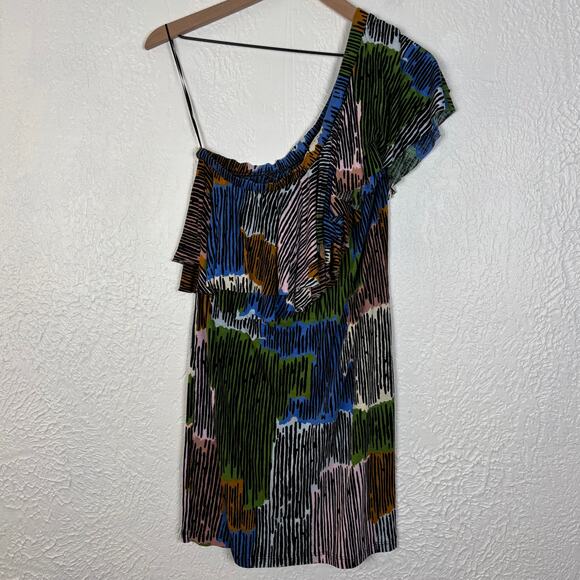 Missoni One Shoulder Abstract Print Ruffle Mini Dress Size 6 - Picture 3 of 7